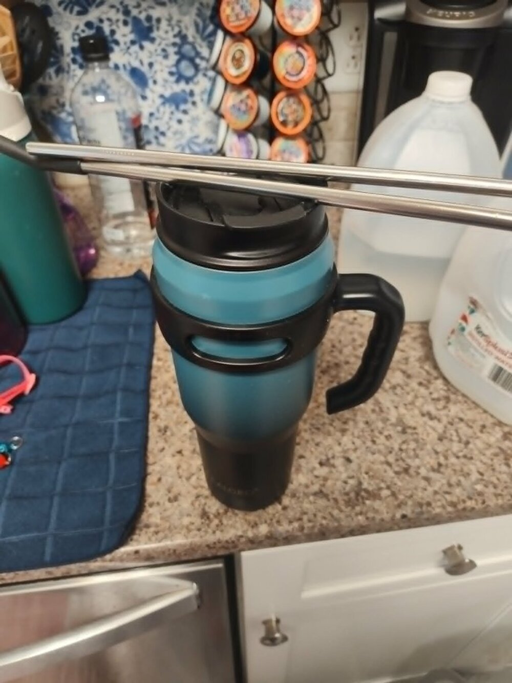 EALGRO 40oz Insulated Stainless Steel Tumbler with Handle & Lid - Teal/Black Omb